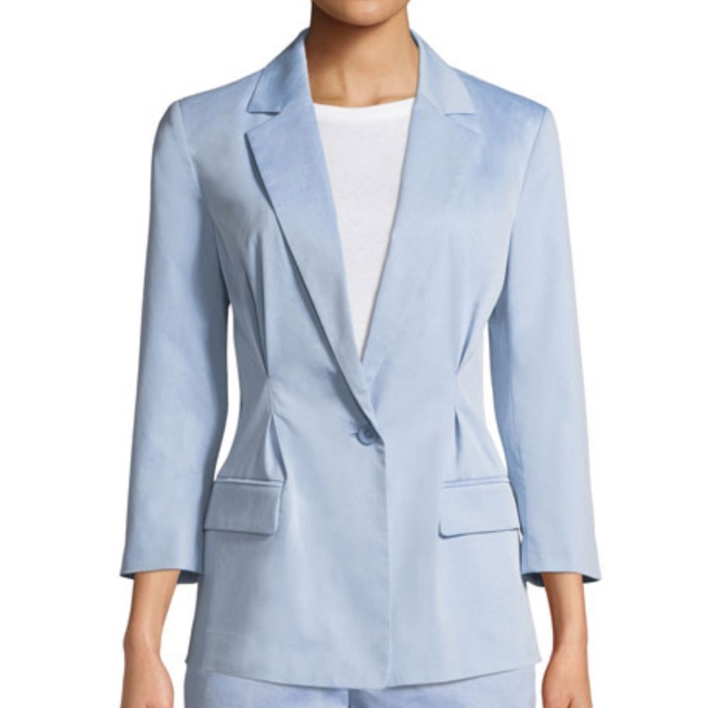 Joie NWT 🏷️  "Nian" Fitted Blue Chambray Oxford Cotton Blazer Pockets Jacket 4